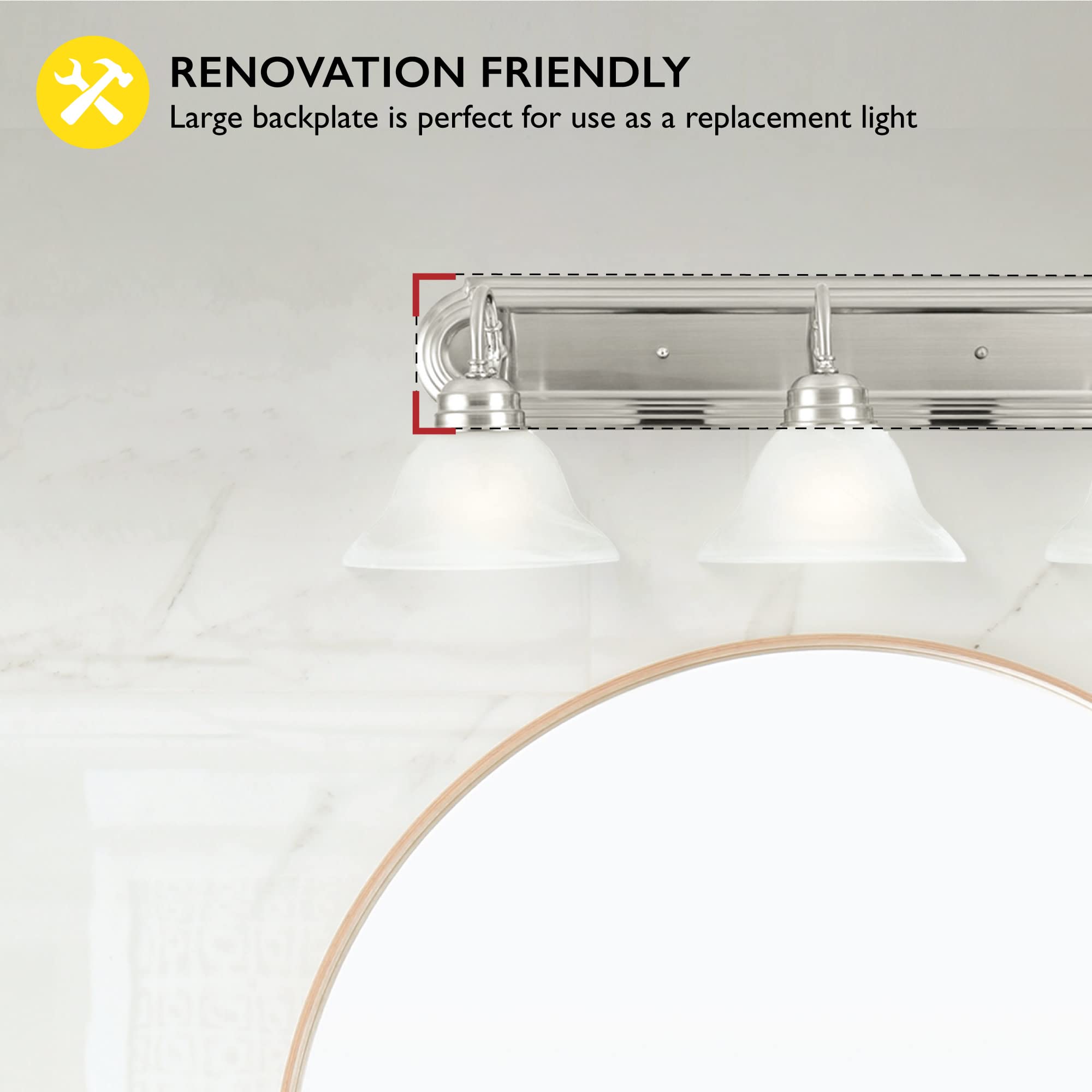 Design House Millbridge 3-Light Vanity Light, Satin Nickel Finish, Frosted Glass Shades, Dimmable, Bathroom Wall Fixture – Design House, 517383 - Image 3