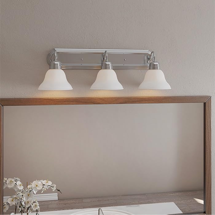 Design House Millbridge 3-Light Vanity Light, Satin Nickel Finish, Frosted Glass Shades, Dimmable, Bathroom Wall Fixture – Design House, 517383 - Image 8