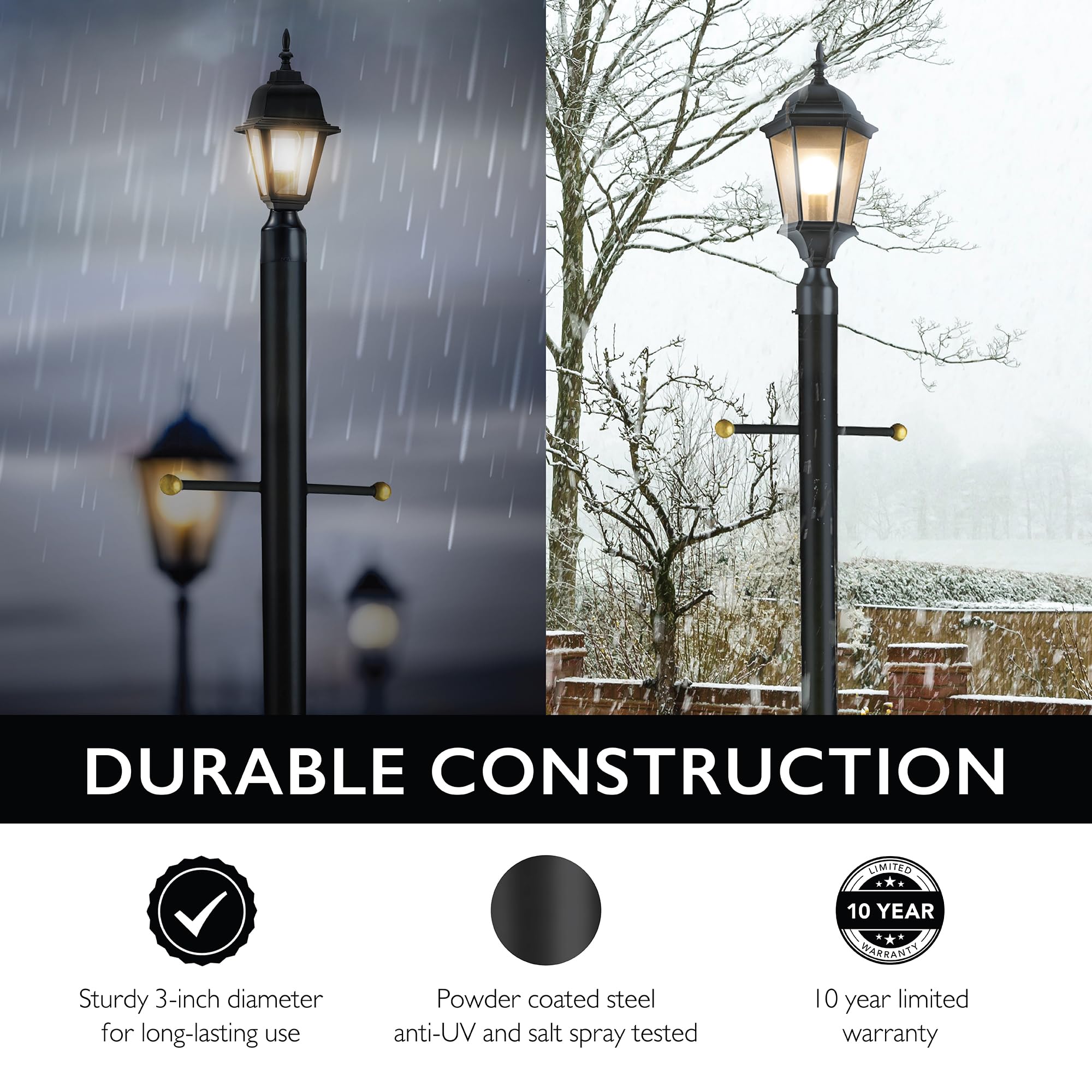 Design House Oakmont Outdoor Lamp Post, Weather-Resistant, Powder-Coated Steel, Easy Installation, Plastic Cross-Arm, Black, 3 In. D x 80 in. H, 501817 - Image 4