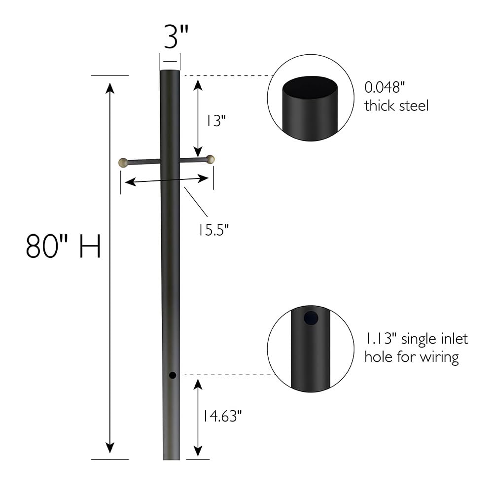 Design House Oakmont Outdoor Lamp Post, Weather-Resistant, Powder-Coated Steel, Easy Installation, Plastic Cross-Arm, Black, 3 In. D x 80 in. H, 501817 - Image 5