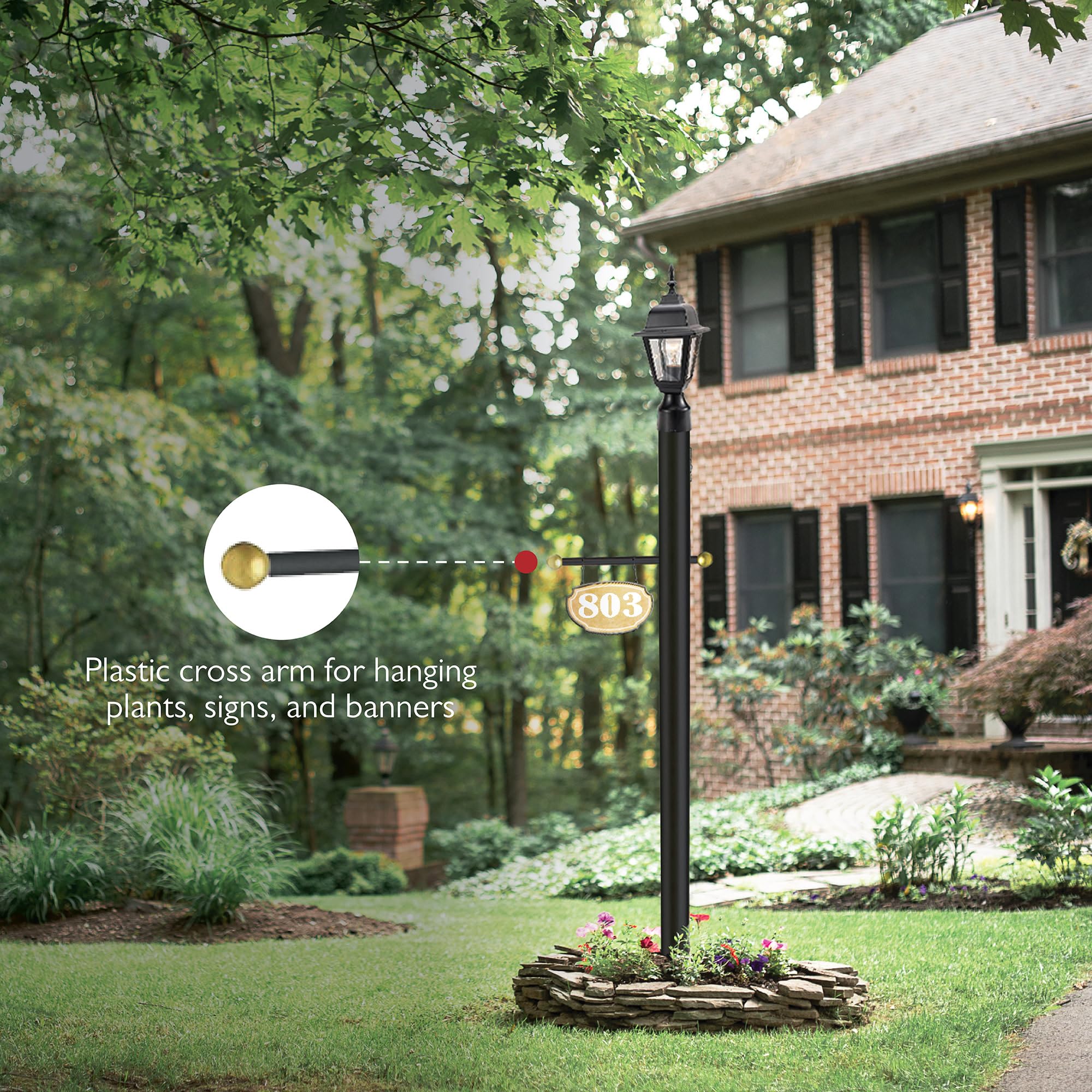 Design House Oakmont Outdoor Lamp Post, Weather-Resistant, Powder-Coated Steel, Easy Installation, Plastic Cross-Arm, Black, 3 In. D x 80 in. H, 501817 - Image 8