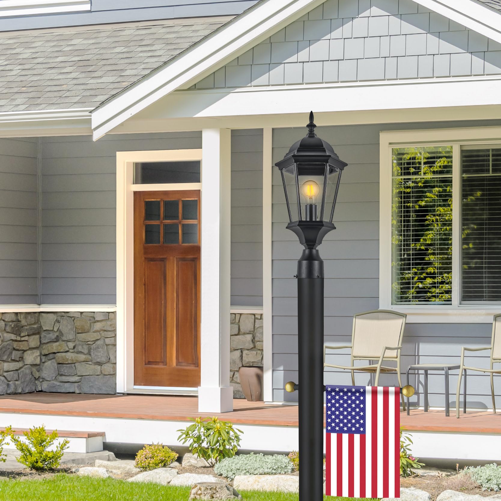 Design House Oakmont Outdoor Lamp Post, Weather-Resistant, Powder-Coated Steel, Easy Installation, Plastic Cross-Arm, Black, 3 In. D x 80 in. H, 501817 - Image 9