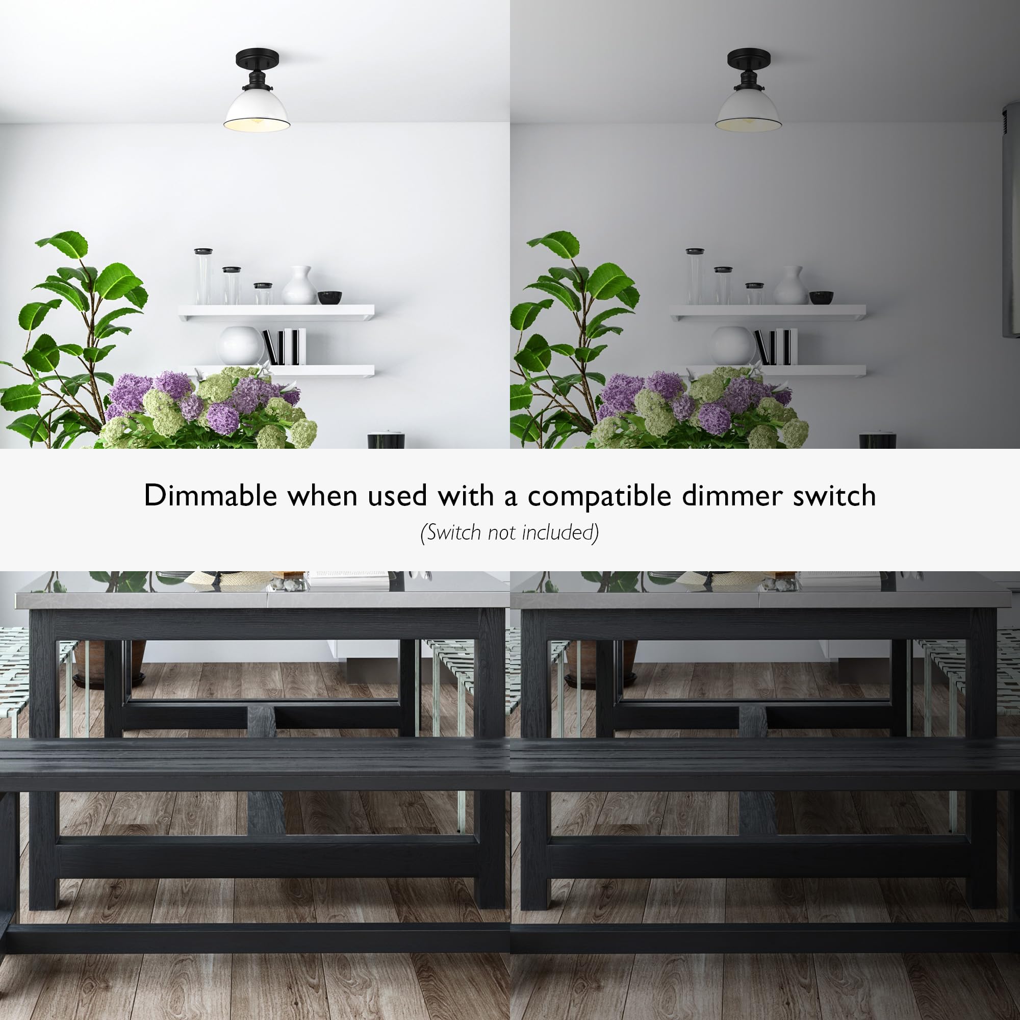 Design House Savannah Rustic Farmhouse Ceiling Light, Semi-Flush Mount, Dimmable, White Metal Shade, Matte Black, 8 in x 8 in x 9 in, 588319 - Image 4