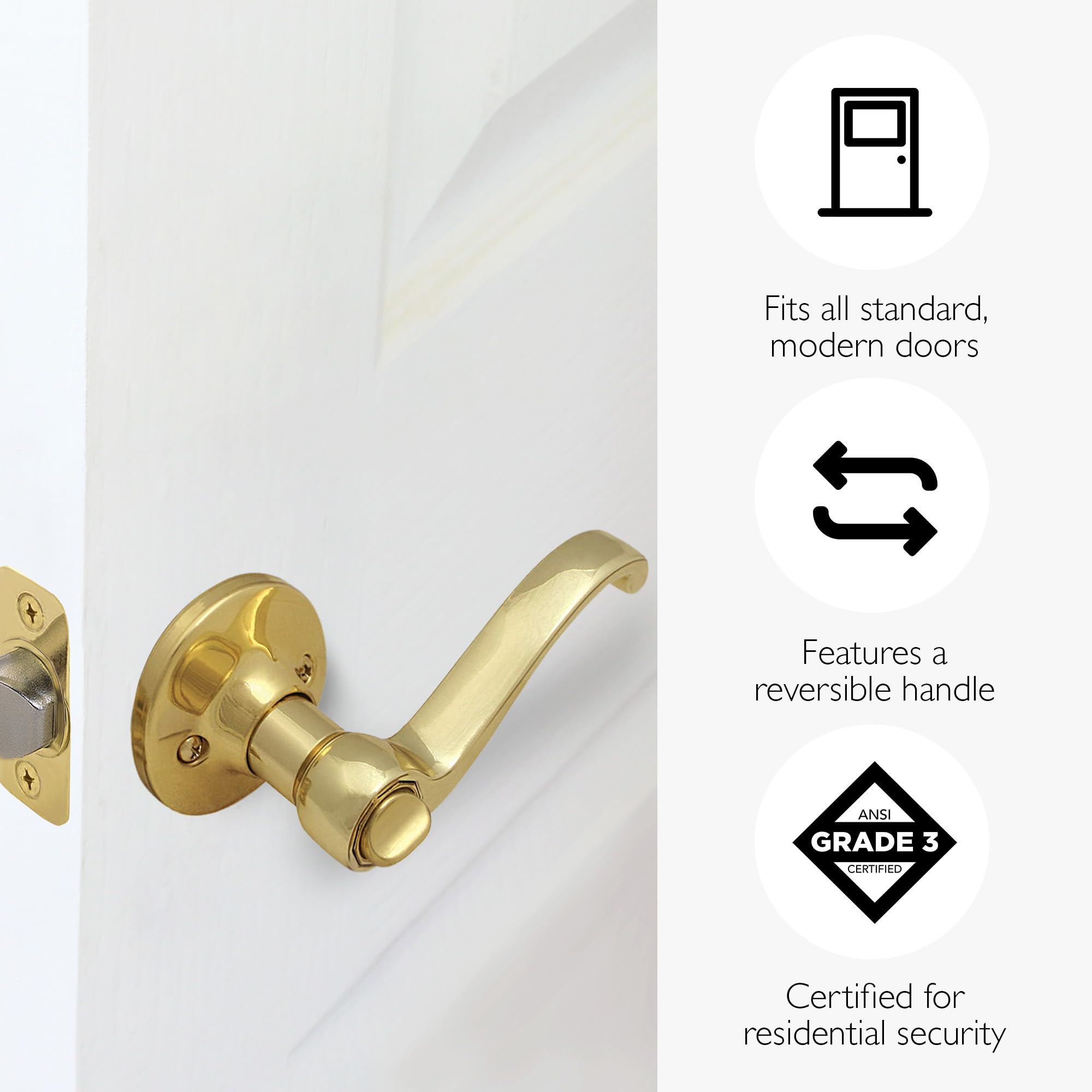 Design House Scroll Privacy Bedroom and Bathroom Door Lever, Polished Brass, 4.63 in x 1.88 in x 2.625 in, 783043 - Image 3